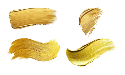 Golden brush strokes isolated on transparent background