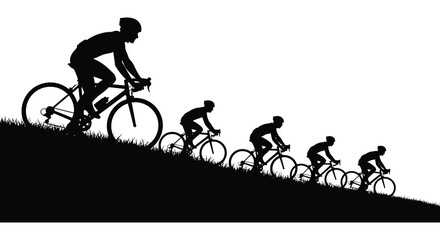 cyclists riding up a hill in a line silhouette high quality professional detailed modern elegant stylish