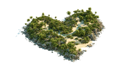 Title: Tropical Heart Shaped Island Aerial Top View Concept Isolated on White Background