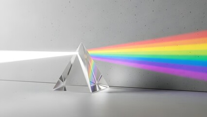 A pristine crystal prism refracting a beam of white light into a vibrant rainbow spectrum against a clean minimalist background.