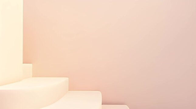 A stylish abstract architectural illustration with floating staircases and curved walls, soft shadows, pastel color palette, modern surreal minimalism, clean composition, contemporary abstract art sty
