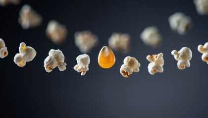 single popcorn kernel triggering ripple effect symbolizing influence, change, cause and effect, leadership concept, copy space