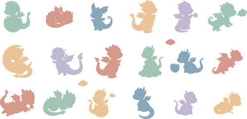 Obraz premium Cute Baby Dragon Silhouette Collection