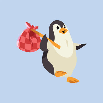 Cartoon Penguin with bindle Illustration