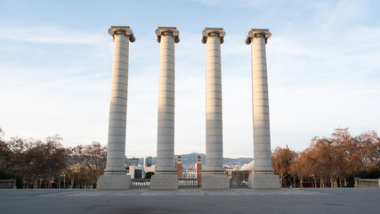 Four Columns landmark on Montjuic hill in Barcelona