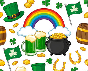 Festive St Patrick&rsquo;s Day Illustration with Irish Symbols 