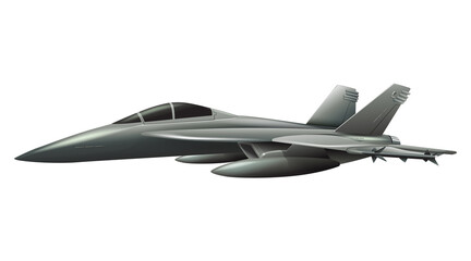 Modern military jet fighter aircraft side view isolated, sleek supersonic combat plane vector illustration on transparent background, powerful air force aviation technology