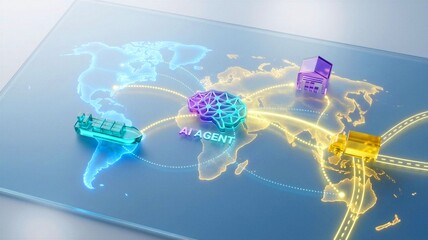 AI agent managing global logistics and supply chain on world map