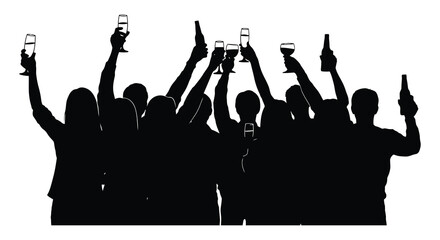 group of people celebrating with drinks in hand silhouette high quality professional detailed modern elegant stylish