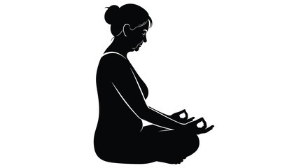 a woman sitting in a meditative pose with her hair tied up silhouette high quality professional