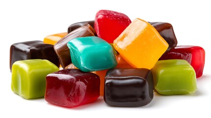 Close up of assorted colorful candes isolated on the white background 
