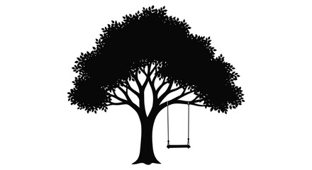 a tree with a swing hanging from one of its branches silhouette high quality professional detailed