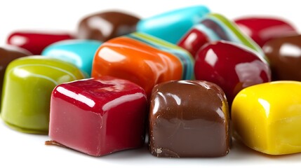 Close up of assorted colorful candes isolated on the white background 