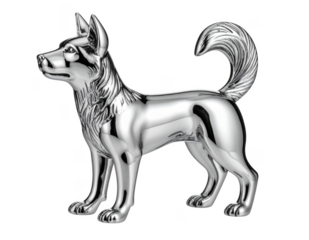Satin finish silver dog zodiac charm style sculpture, isolate on white background.