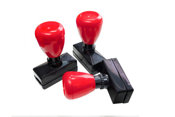 Red Handle Rubber Stamper Isolated on White Background. flash stamp, Stamps are equipment for correspondence activities or agreement documents stamp handle, Stamp, modern rubber stamps isolated on whi