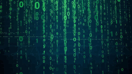 Obraz premium Digital stream of falling green binary code, data flow concept illustration