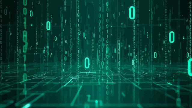 Digital Data Stream: Abstract Background of Binary Code Falling Down the Screen