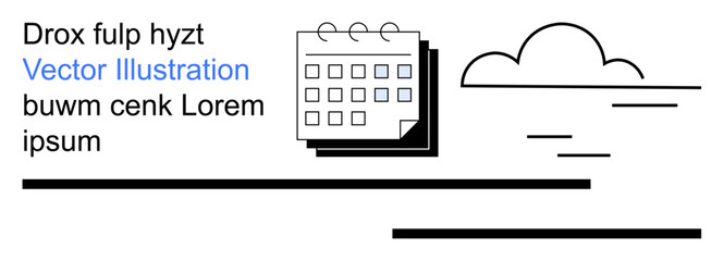 Time management, organization, scheduling, planning, design concepts, productivity. An abstract calendar next to a cloud and minimalist lines. Scheduling and organization concepts
