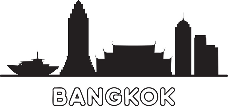 Bangkok cityscape silhouette vector featuring tall modern skyscrapers and traditional thai structures