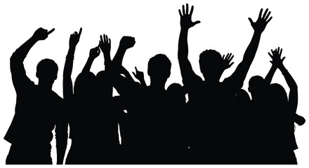 a group of people with their hands raised in celebration silhouette high quality professional detailed modern