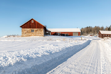 Cold winter landscape with snow and frost