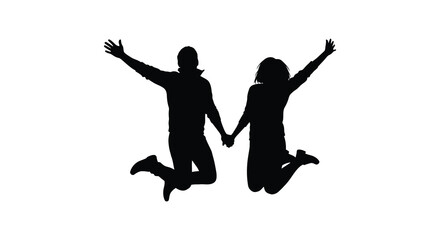 a joyful couple jumping and holding hands in a romantic silhouette high quality professional detailed modern