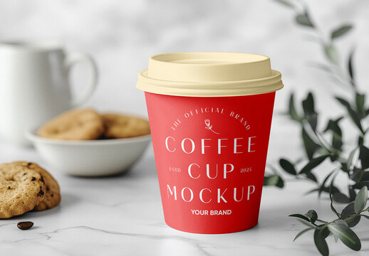 Paper Cup with Cookie Mockup