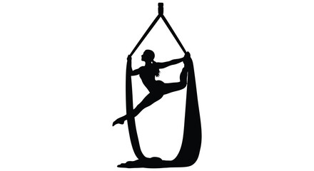 aerial yoga pose with fabric swing silhouette high quality professional detailed modern elegant stylish clean crisp