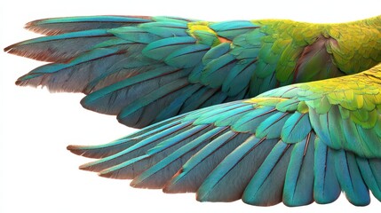 Obraz premium Two parrot wing sets arranged at angled poses on a white backdrop