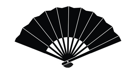 a black fan with white lines and a decorative handle silhouette high quality professional detailed modern