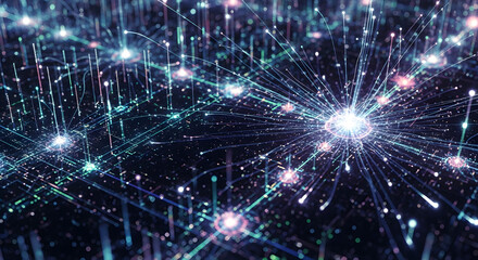 Vibrant digital network connections with glowing nodes and lines