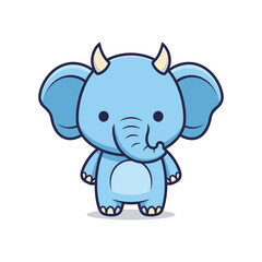 Obraz premium Cartoon Blue Elephant with Tusks Vector Illustration
