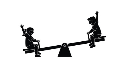 two children playing on a seesaw in a classic black silhouette high quality professional detailed modern