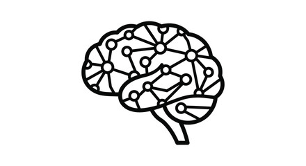 a black line drawing of a brain with connected nodes and lines silhouette high quality professional