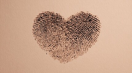 Heart-shaped fingerprint on textured paper symbolizing love and individuality.