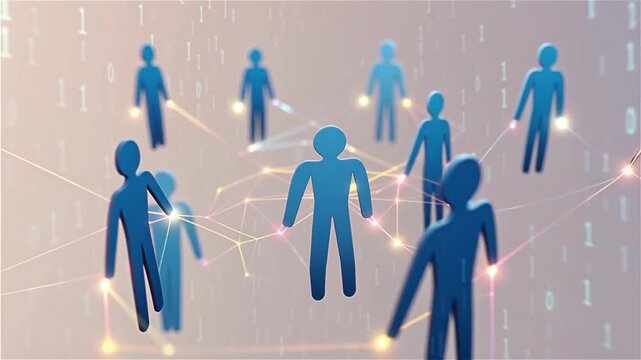 R&eacute;seau social num&eacute;rique avec personnages connect&eacute;s abstraits