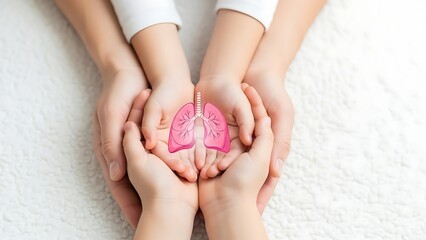 Hands holding pink heart shape symbolizing care and love