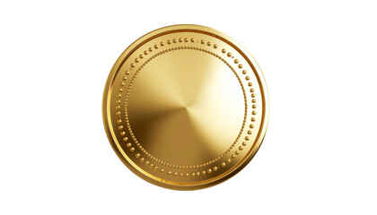 Shiny 3d rendered blank gold medal, isolated on white, features a detailed circular dotted border.