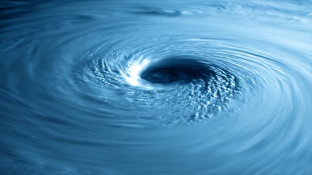 Aerial view of a large cyclone in the ocean swirling water dramatic atmosphere
