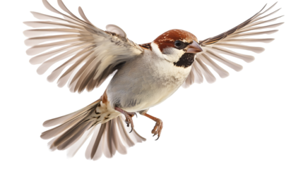 A small bird in flight against a black background