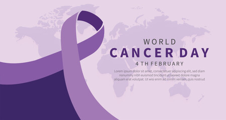 World Cancer Day with purple ribbon design. Cancer awareness background. Poster or banner background vector illustration