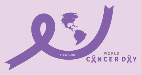World Cancer Day with purple ribbon design. Cancer awareness background. Poster or banner background vector illustration