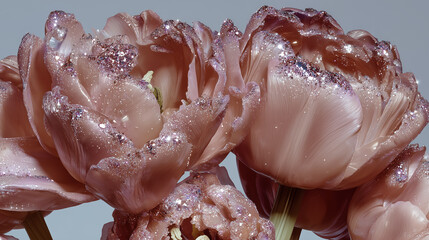 Lovely pink flowers with sparkling details arranged in a close-up view showing their beauty and unique texture during daylight