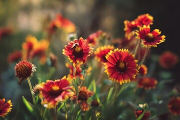 Vivid Indian Blanket bloom cluster bathed in golden hour light
