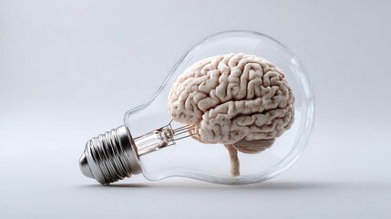 Conceptual images of a humen brain in blub isolated on the white background 