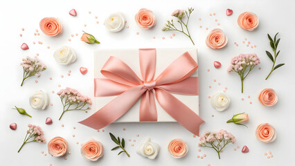 Pink Gift Box with Floral Decoration for Celebration Design