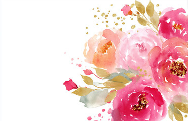 Flowers in soft colors with gold accents on a white background, perfect for use in art or design projects showcasing beauty and nature