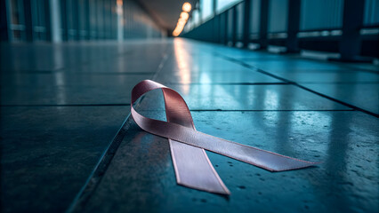 Cancer Awareness Ribbon on Modern Architectural Floor