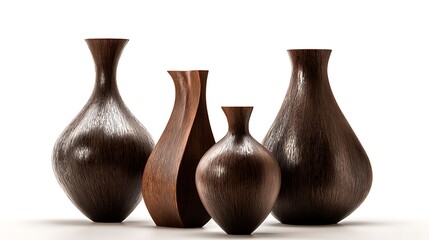 Contemporary decorative brown vase collection isolated on the white background 
