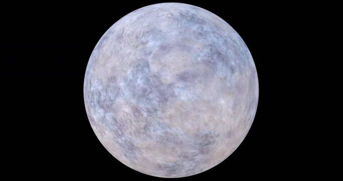 Fictional moon rotating 360 degrees footage with alpha channel (ProRes, 4K only). 3D FX animation.